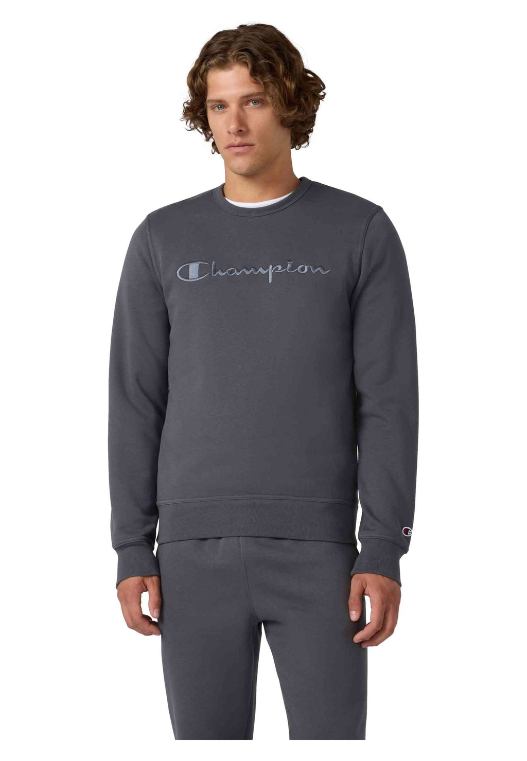 SUDADERA CHAMPION ANTRACITA ICONS EMBROIDERED TONED LOGO CREWNECK