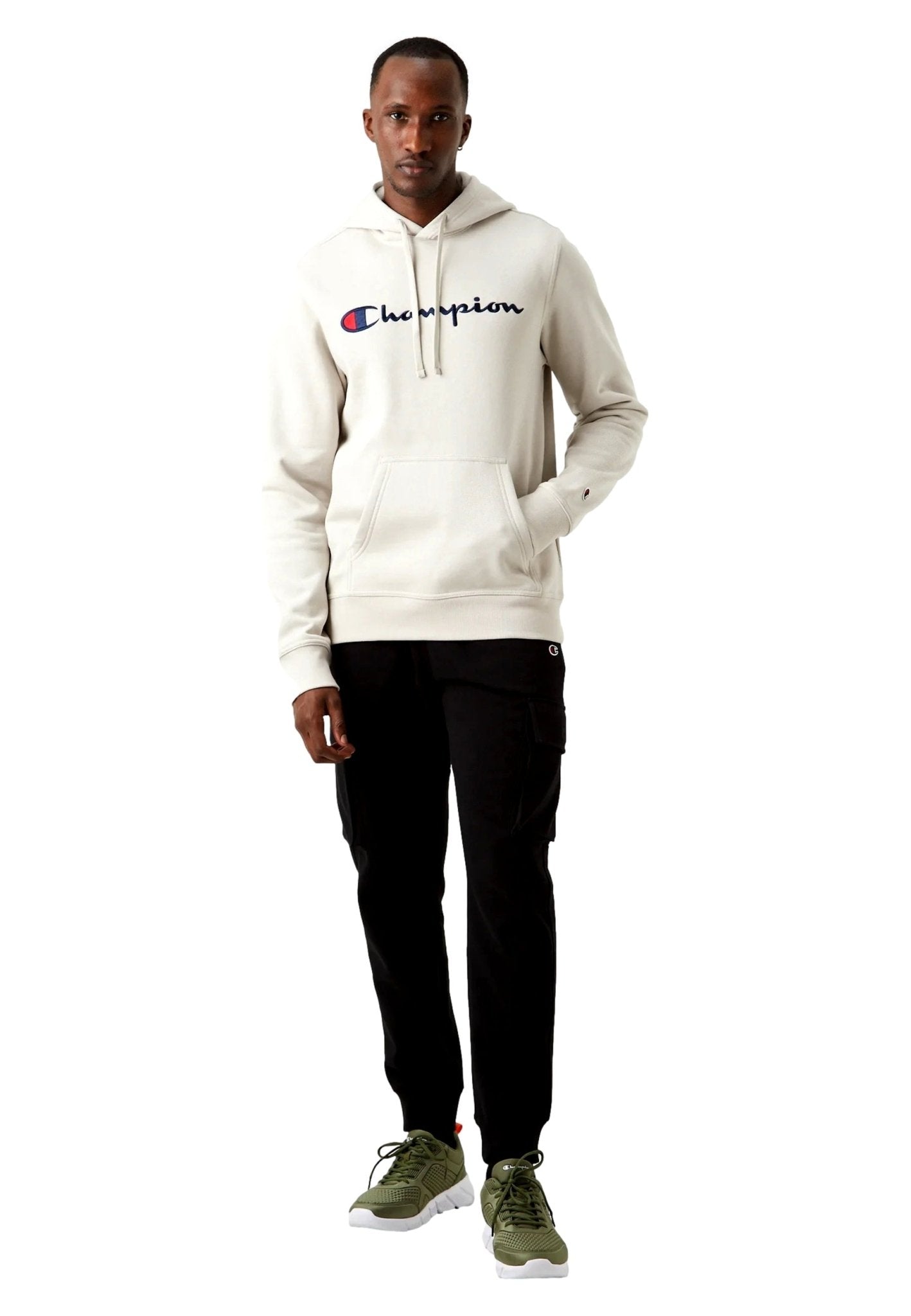 SUDADERA CHAMPION BEIGE EMBROIDERED LOGO HOODED SWEATSHIRT - AREA ZERO