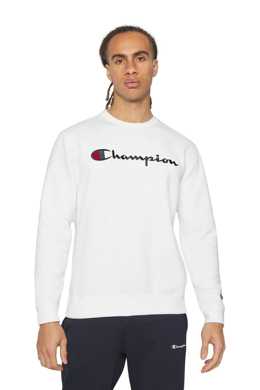 SUDADERA CHAMPION BLANCA EMBROIDERED SCRIPT LOGO CREWNECK - AREA ZERO
