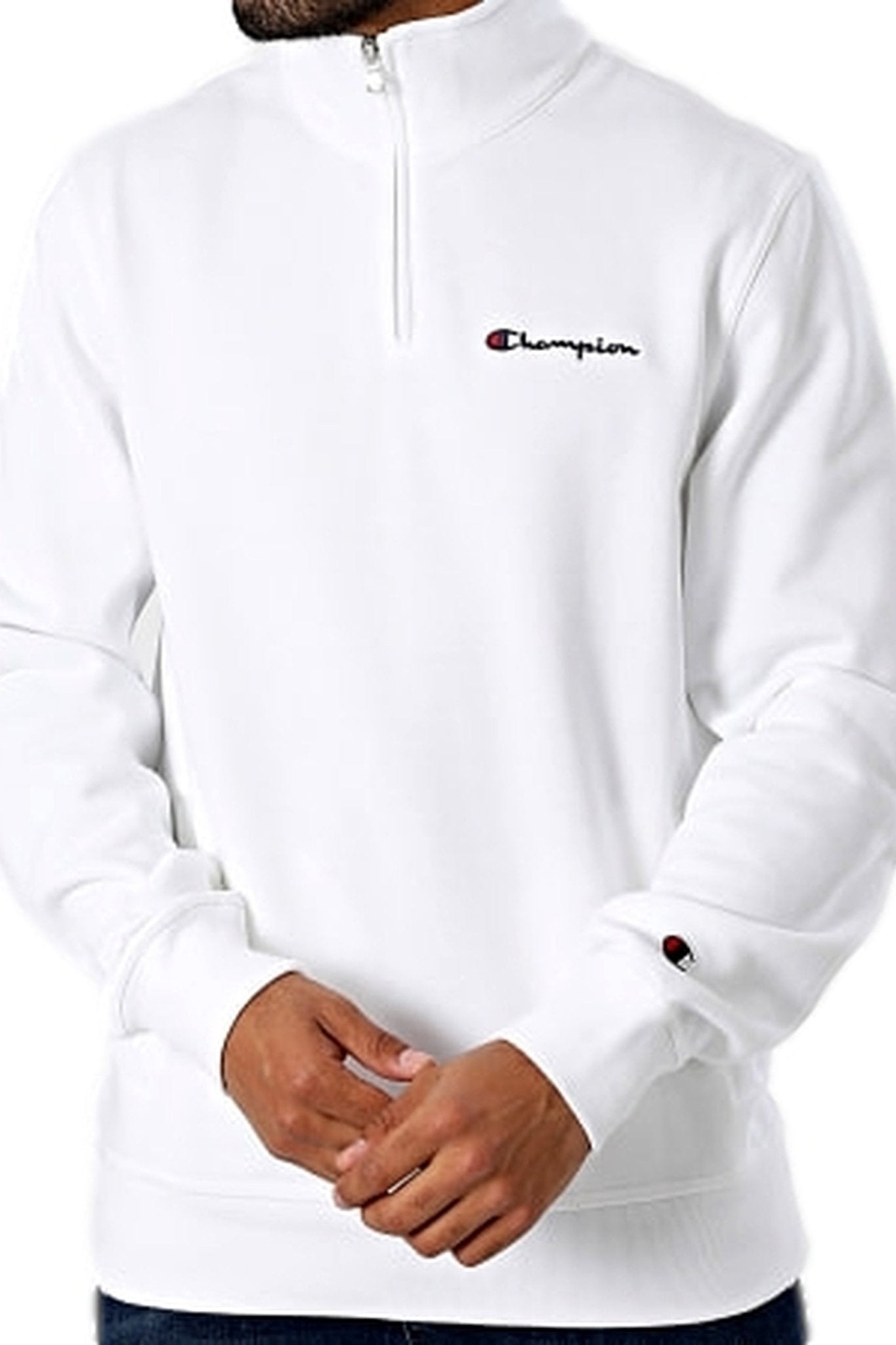 SUDADERA CHAMPION BLANCA LONG SLEEVE LOGO HALF ZIP SWEATSHIRT - AREA ZERO