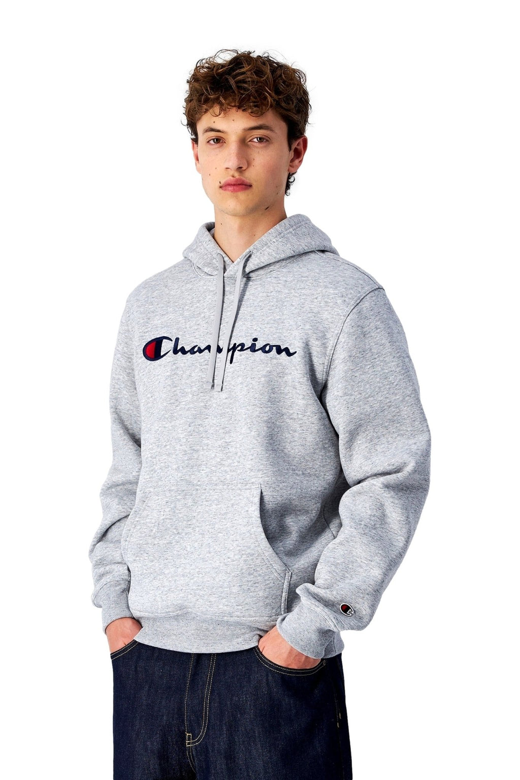 SUDADERA CHAMPION GRIS EMBROIDERED LOGO HOODED SWEATSHIRT - AREA ZERO