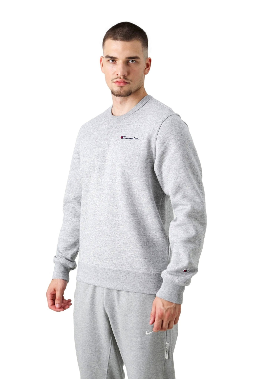 SUDADERA CHAMPION GRIS SMALL EMBROIDERED LOGO CREWNECK SWEATSHIRT - AREA ZERO