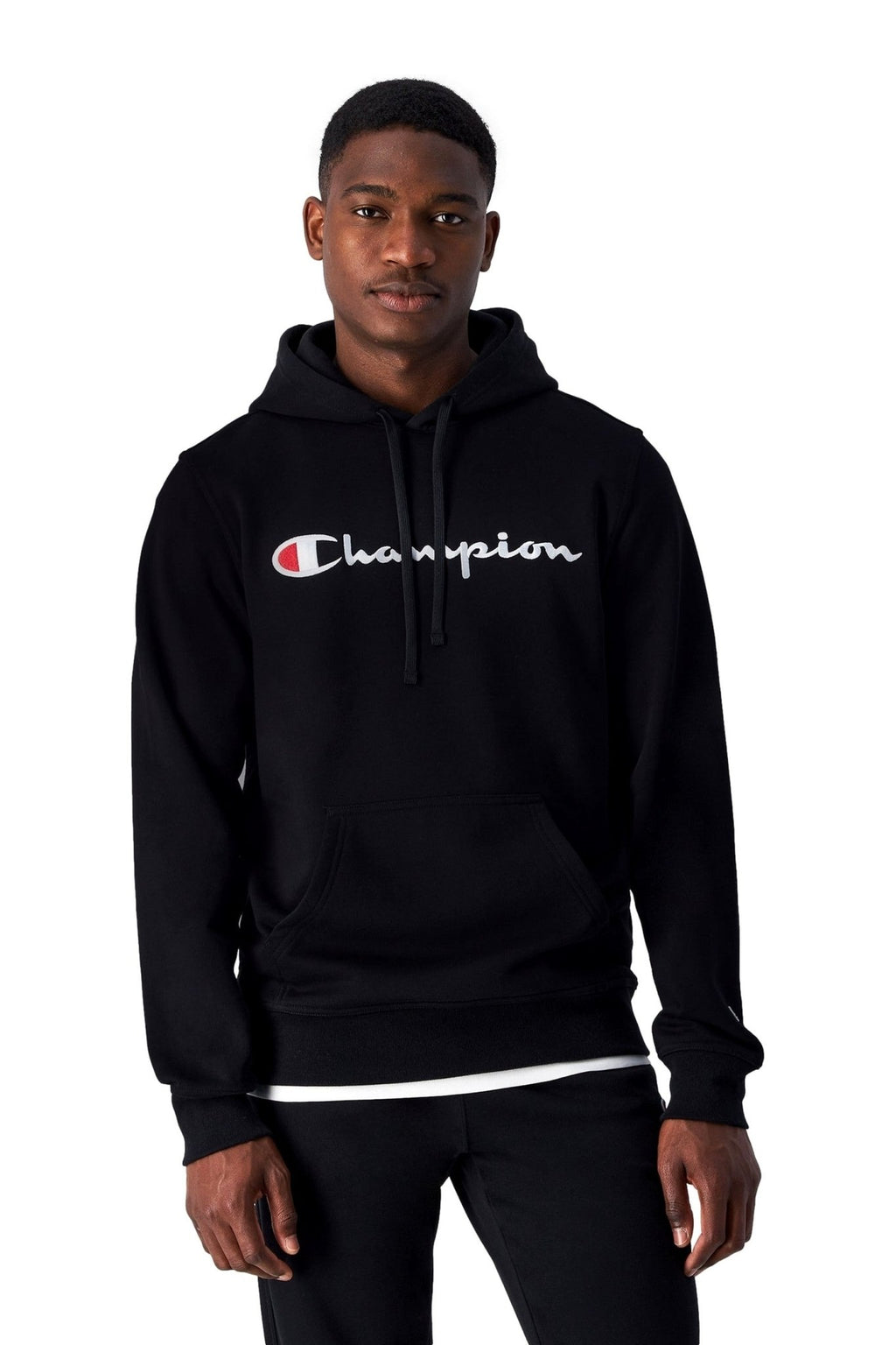 SUDADERA CHAMPION NEGRA EMBROIDERED LOGO HOODED SWEATSHIRT - AREA ZERO