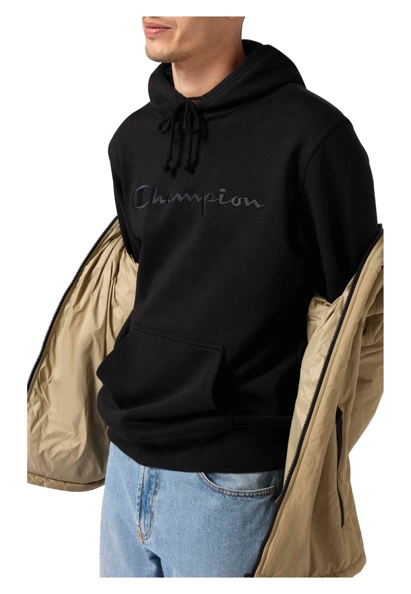 SUDADERA CHAMPION NEGRA ICONS EMBROIDERED TONED LOGO - AREA ZERO