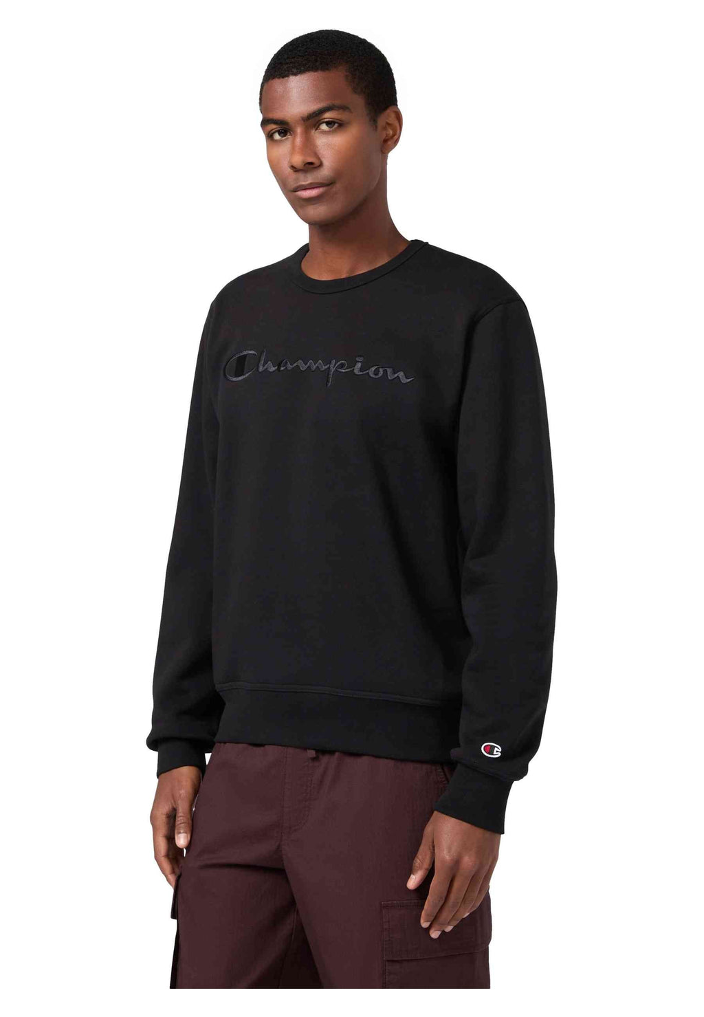 SUDADERA CHAMPION NEGRA ICONS EMBROIDERED TONED LOGO CREWNECK