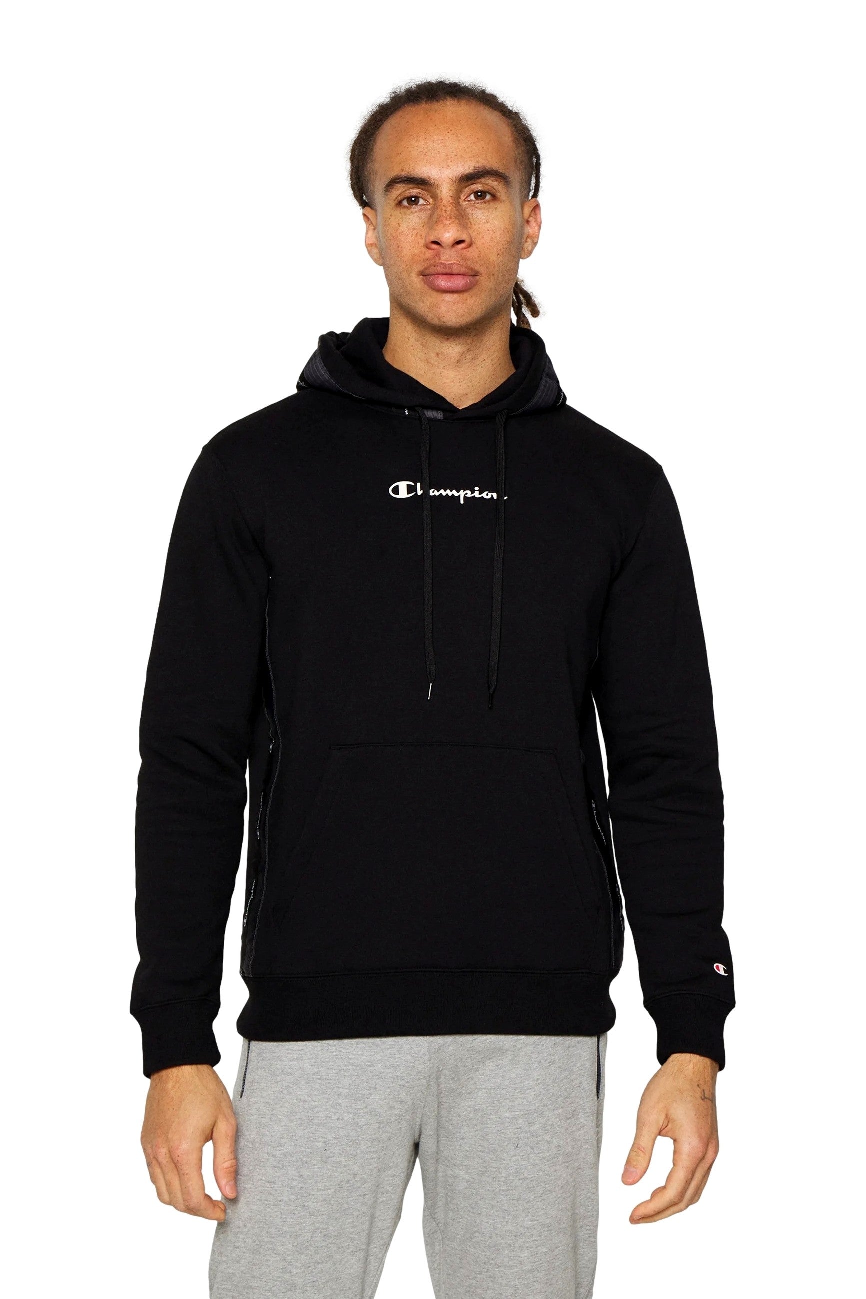 SUDADERA CHAMPION NEGRA JAQUARD TAPE FLEECE HOODIE