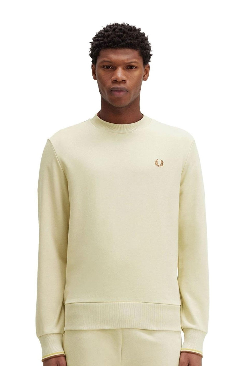 SUDADERA FRED PERRY BEIGE EMBROIDERED LOGO CREW NECK SWEATSHIRT - AREA ZERO