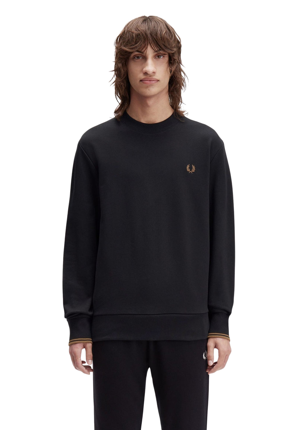 SUDADERA FRED PERRY NEGRA CONTRAST CREWNECK SWEATSHIRT