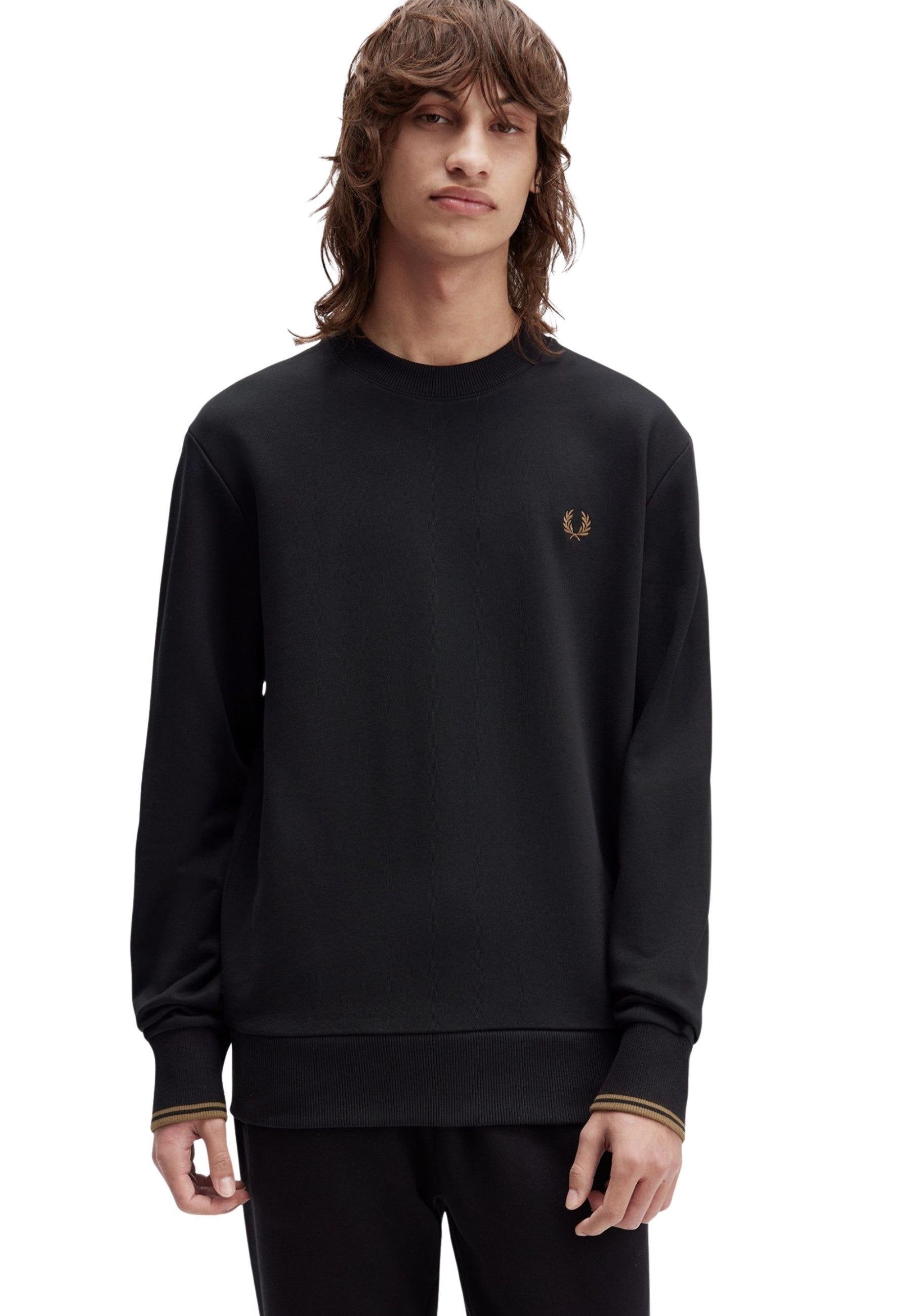 SUDADERA FRED PERRY NEGRA CONTRAST CREWNECK SWEATSHIRT