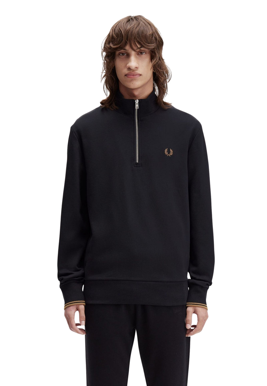 SUDADERA FRED PERRY NEGRA HALF ZIP CONTRAST SWEAT