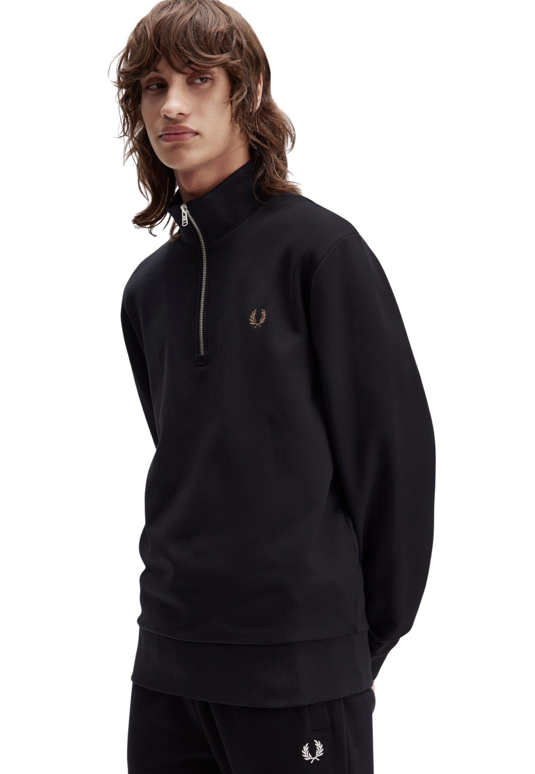 SUDADERA FRED PERRY NEGRA HALF ZIP CONTRAST SWEAT