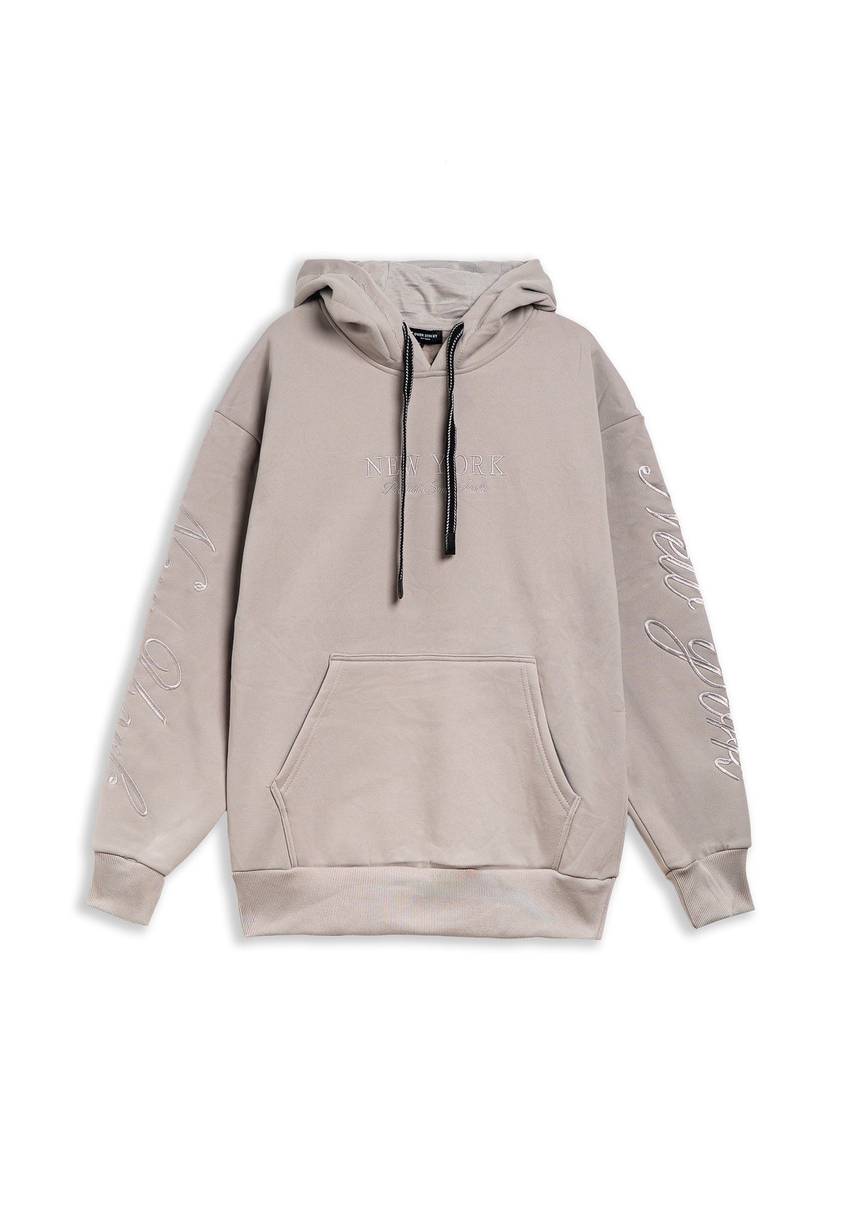sudadera Over Street New York City Embroidered Sleeve Hoodie gris