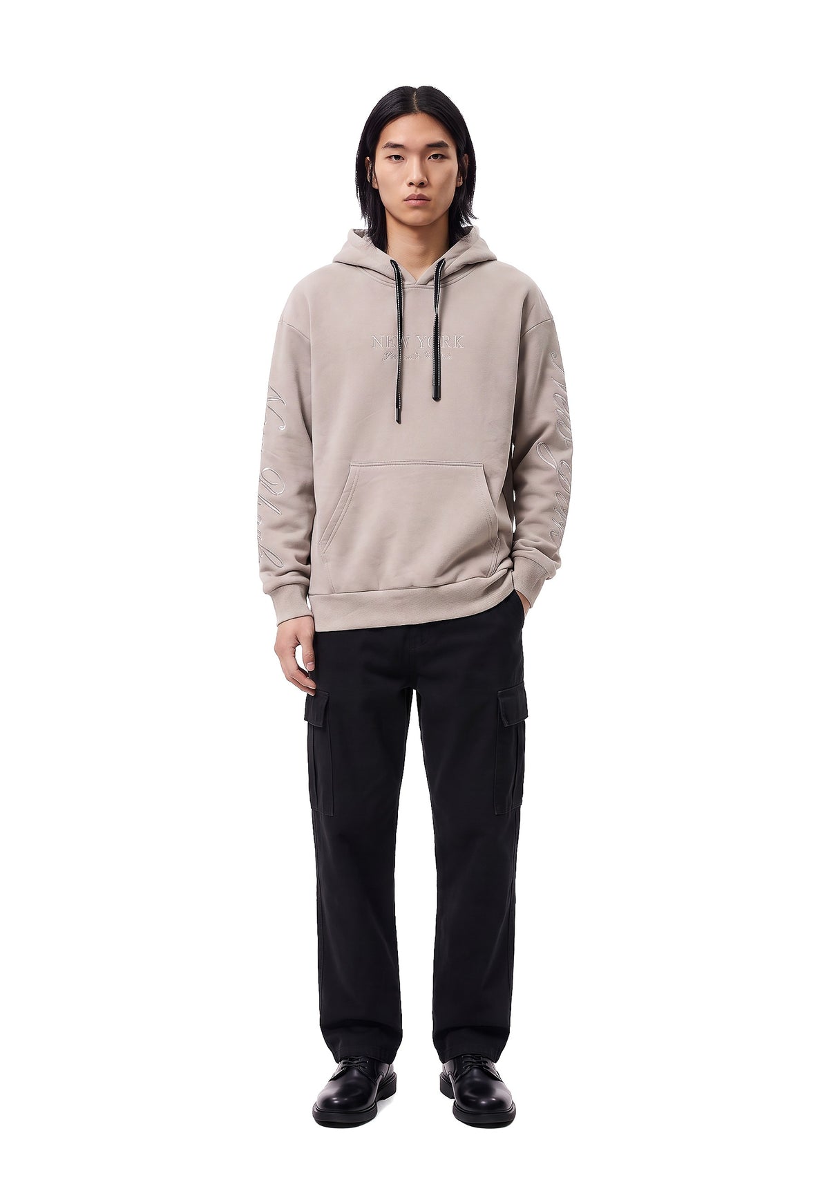 sudadera Over Street New York City Embroidered Sleeve Hoodie gris - vista 3