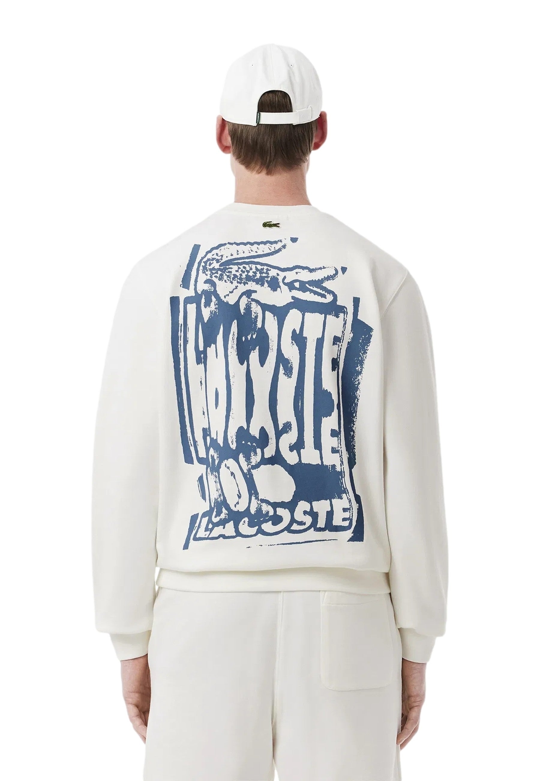 SUDADERA LACOSTE BLANCA COTTON GRAPHIC LOGO CREWNECK