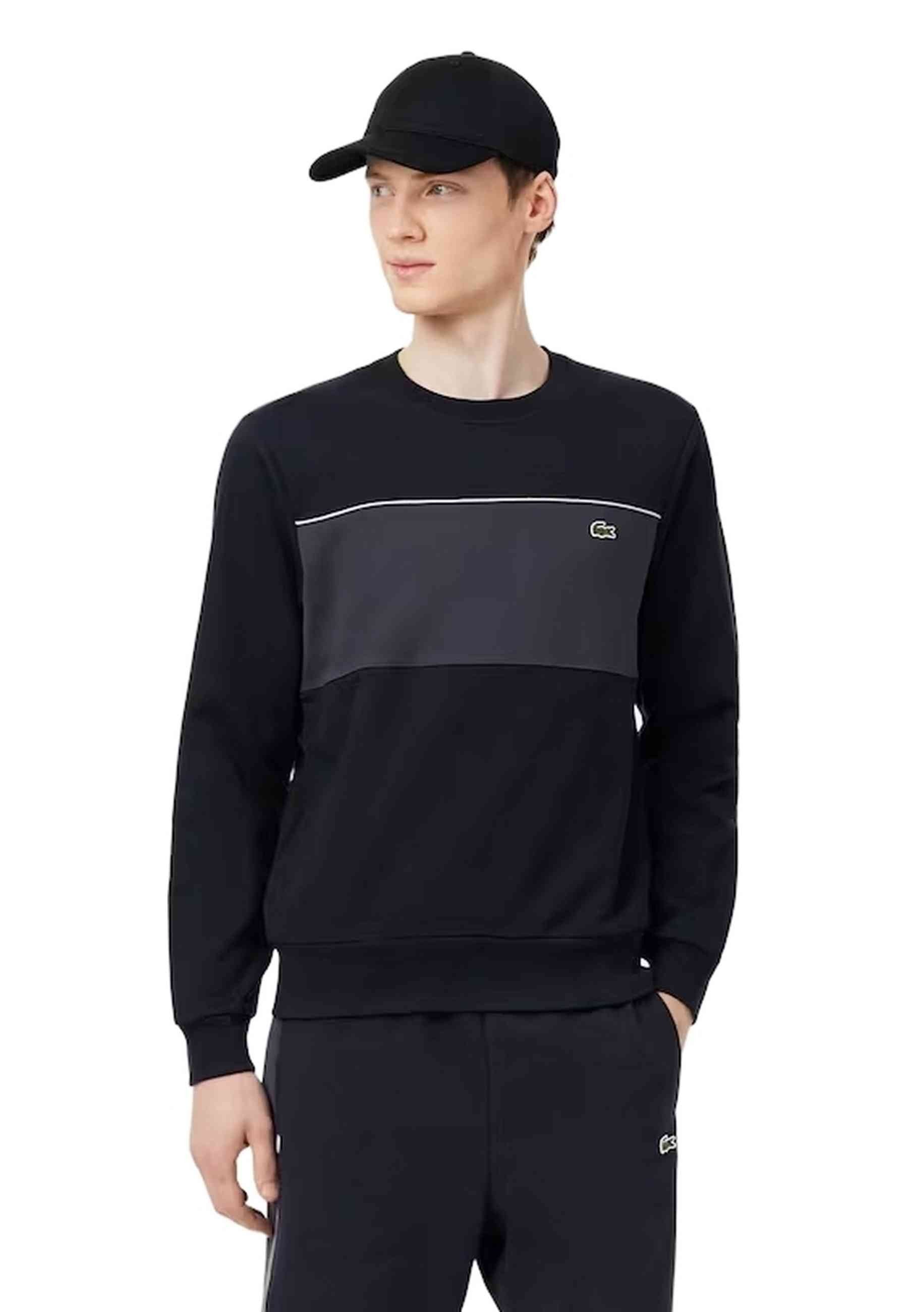 SUDADERA LACOSTE NEGRA COLOURBLOCK CREWNECK