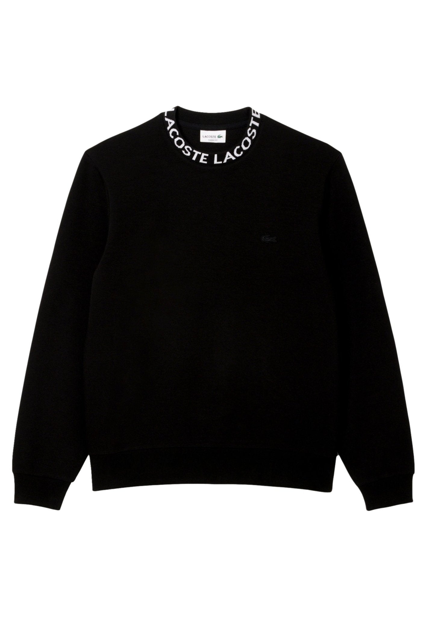 SUDADERA LACOSTE NEGRA JAQUARD TAPE CREWNECK - AREA ZERO