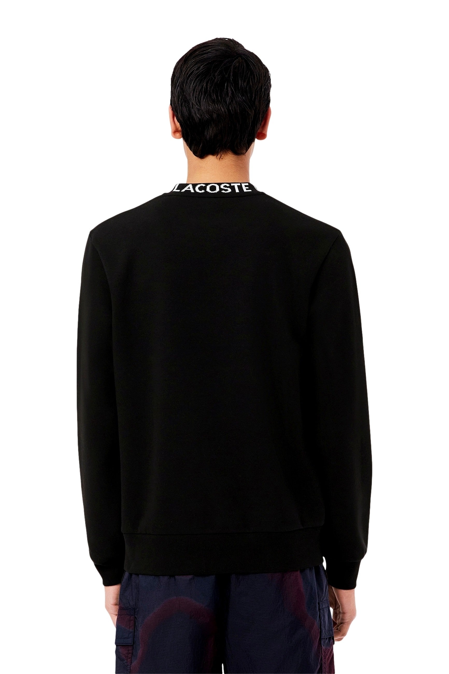 SUDADERA LACOSTE NEGRA JAQUARD TAPE CREWNECK