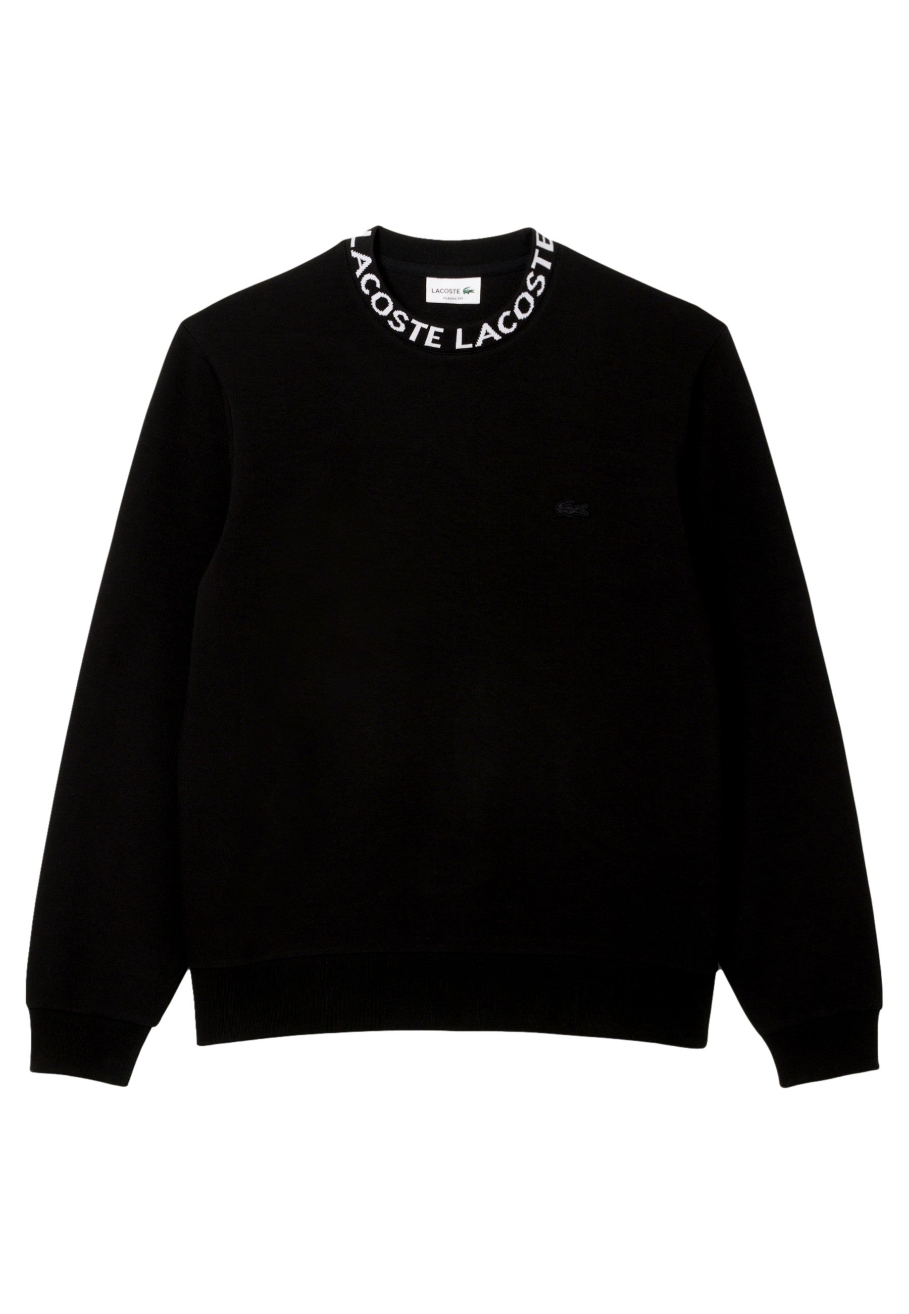 SUDADERA LACOSTE NEGRA JAQUARD TAPE CREWNECK