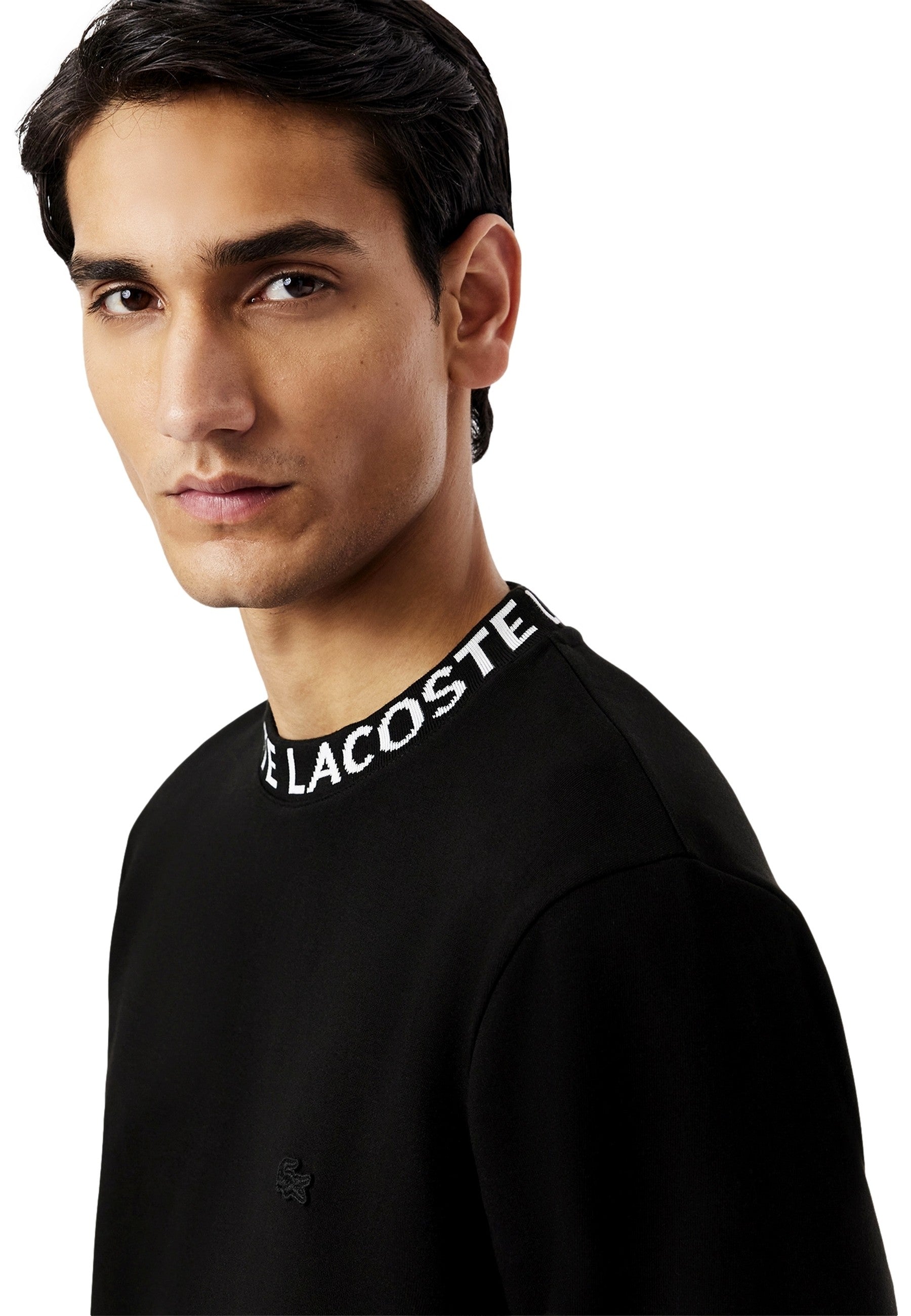 SUDADERA LACOSTE NEGRA JAQUARD TAPE CREWNECK