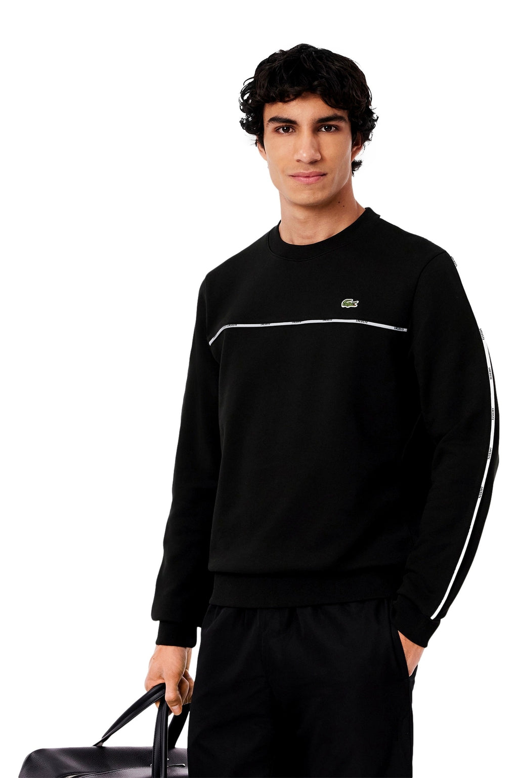 SUDADERA LACOSTE NEGRA SMALL LOGO RIBETED CREWNECK SWEATSHIRT