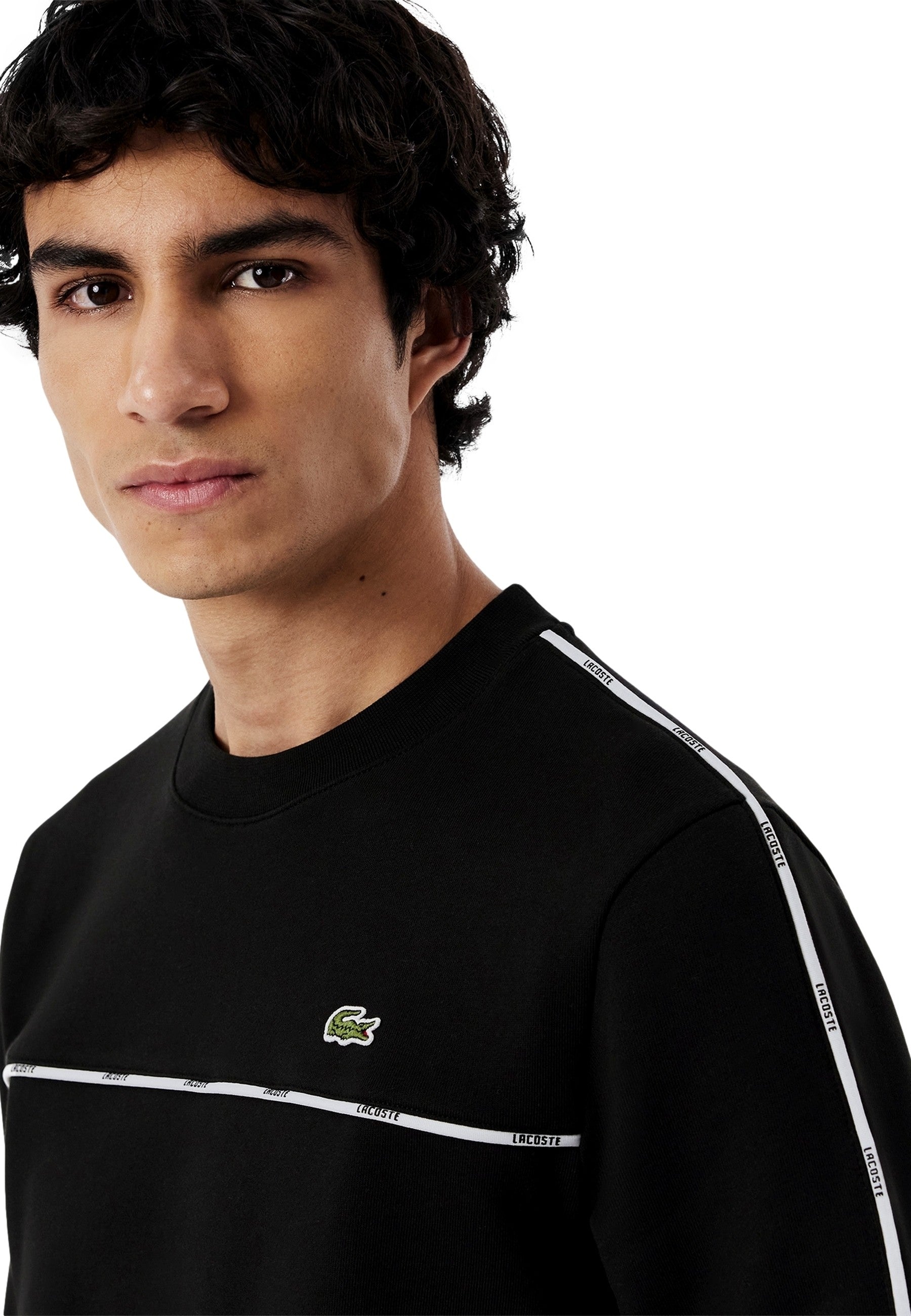 SUDADERA LACOSTE NEGRA SMALL LOGO RIBETED CREWNECK SWEATSHIRT