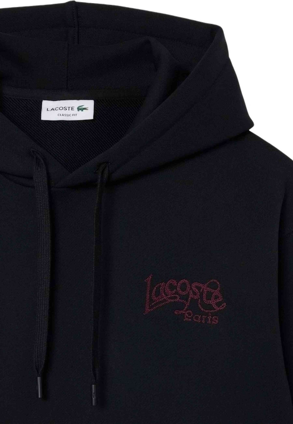 SUDADERA LACOSTE NEGRA WORDMARK EMBROIDERED HOODIE