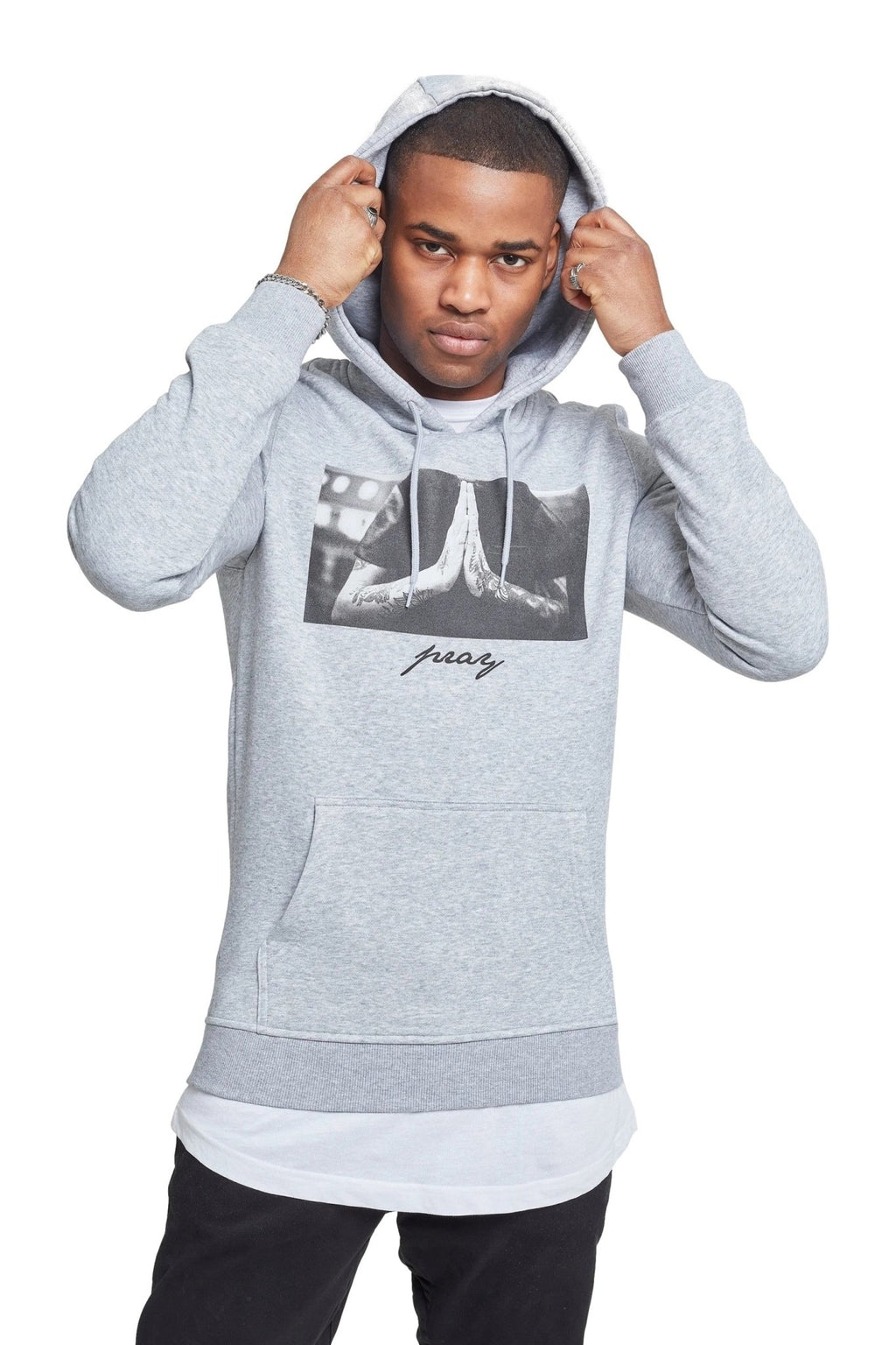 SUDADERA MISTER TEE GRIS HEATHER PRAY HOODIE - AREA ZERO