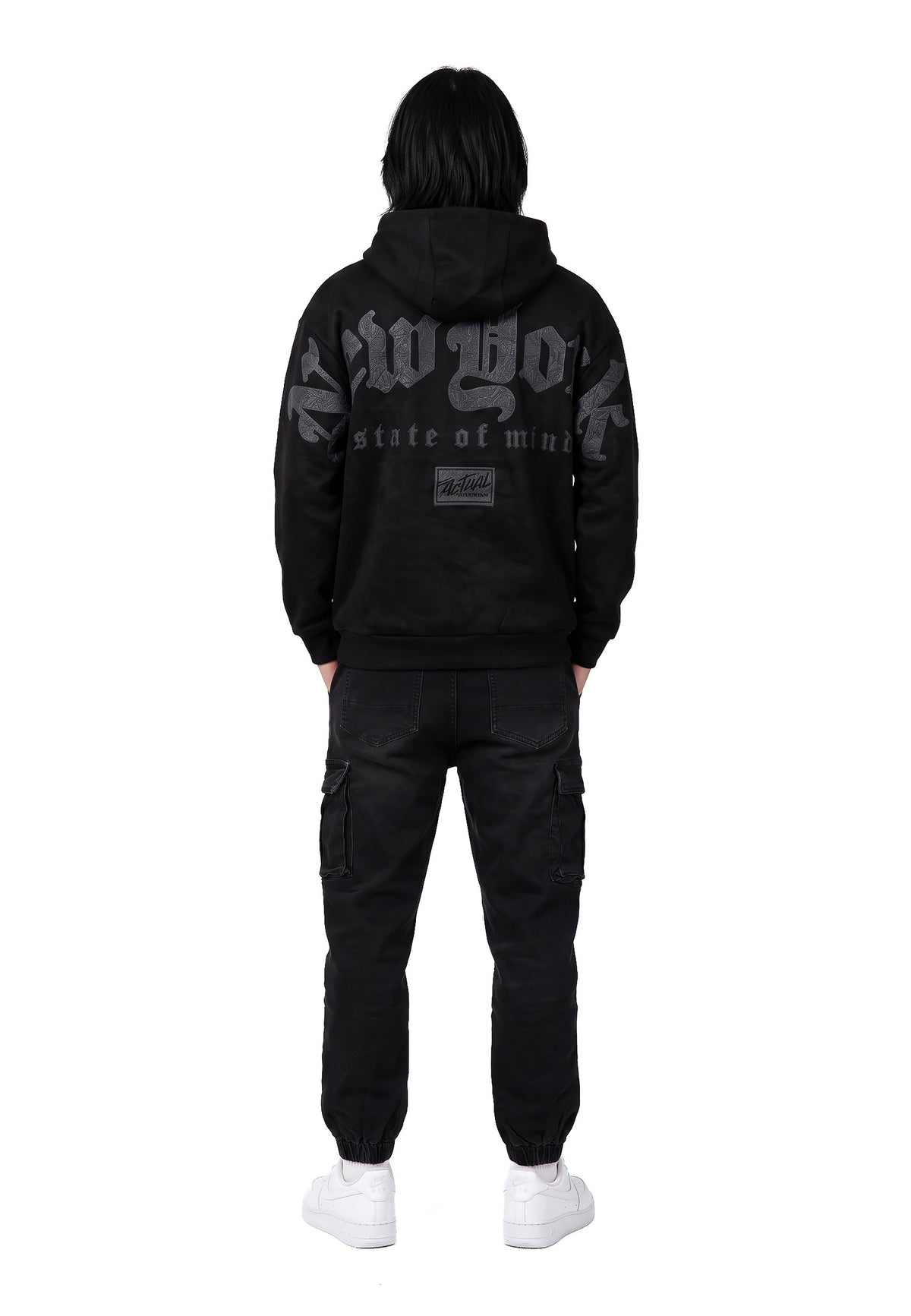 SUDADERA NEGRA NEW YORK CITY EMBROIDERED SLEEVE HOODIE