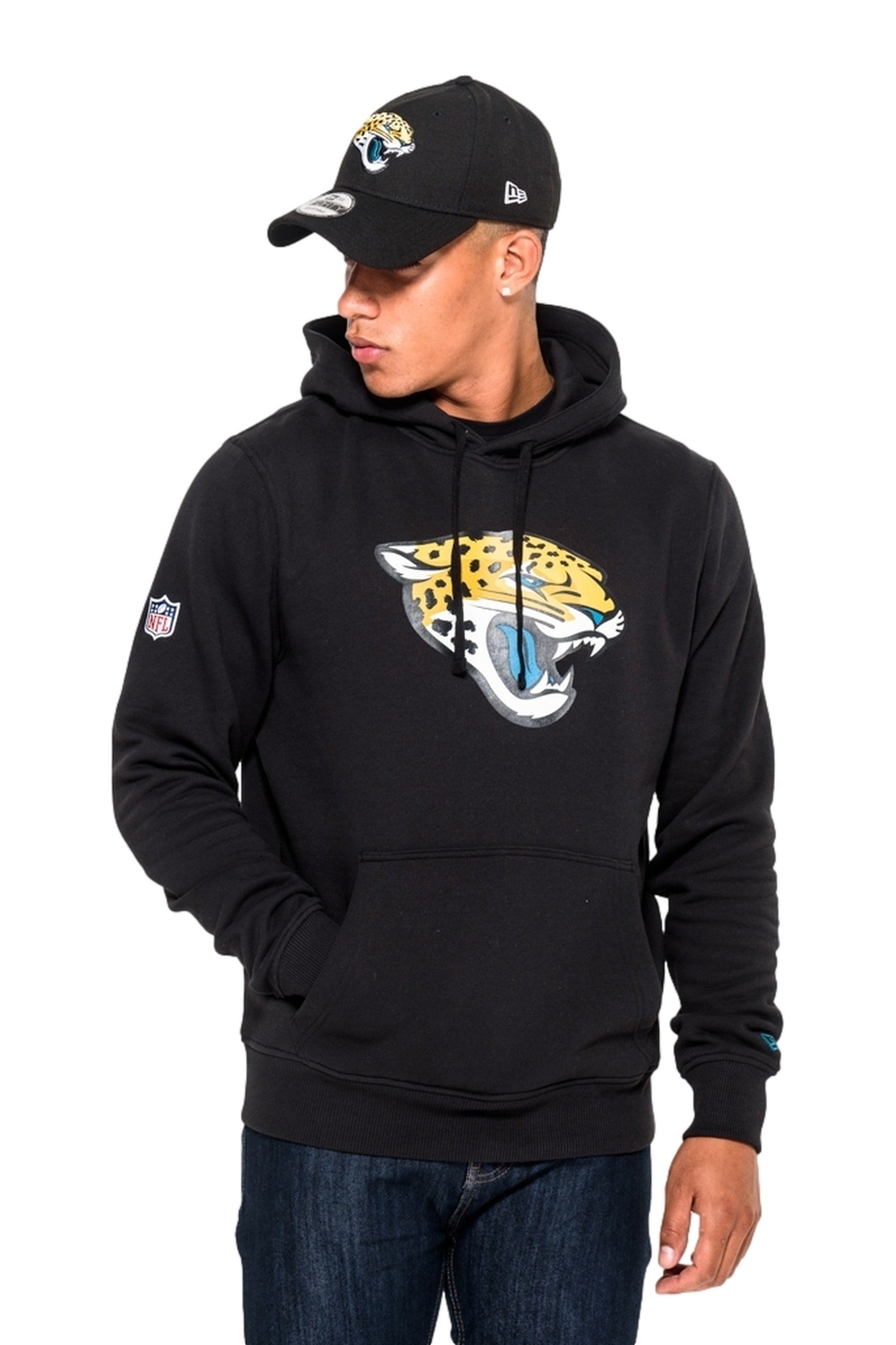 SUDADERA NEW ERA NEGRA JAGUARS TEAM LOGO PO HOODDY