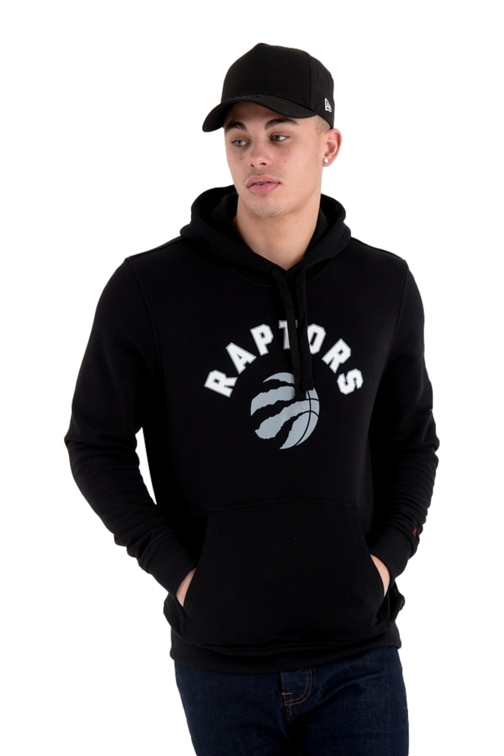 SUDADERA NEW ERA NEGRA RAPTORS TEAM LOGO PO HOODY