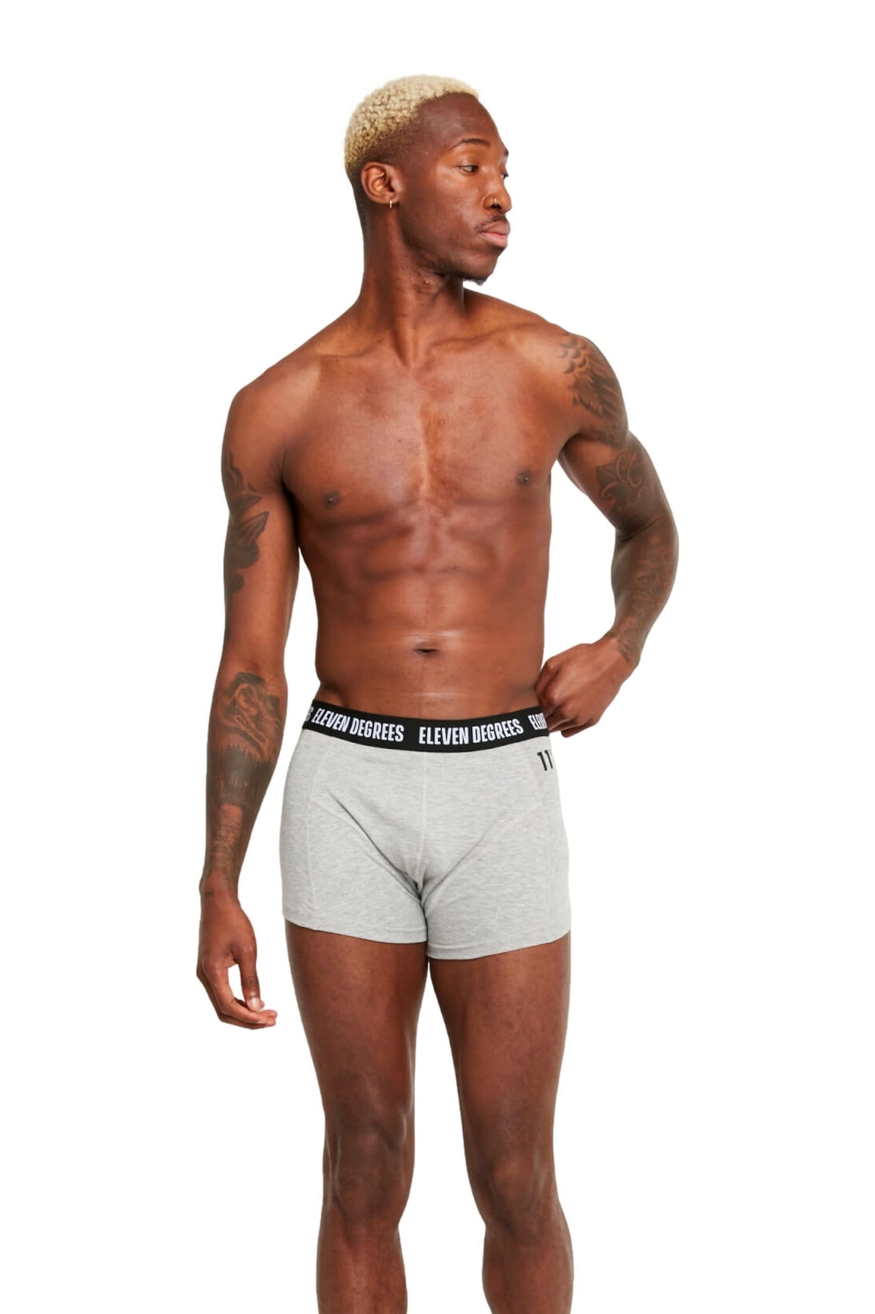 TRIPACK BOXERS 11 DEGREES BLANCO/NEGRO/GRIS WORDS LOGO