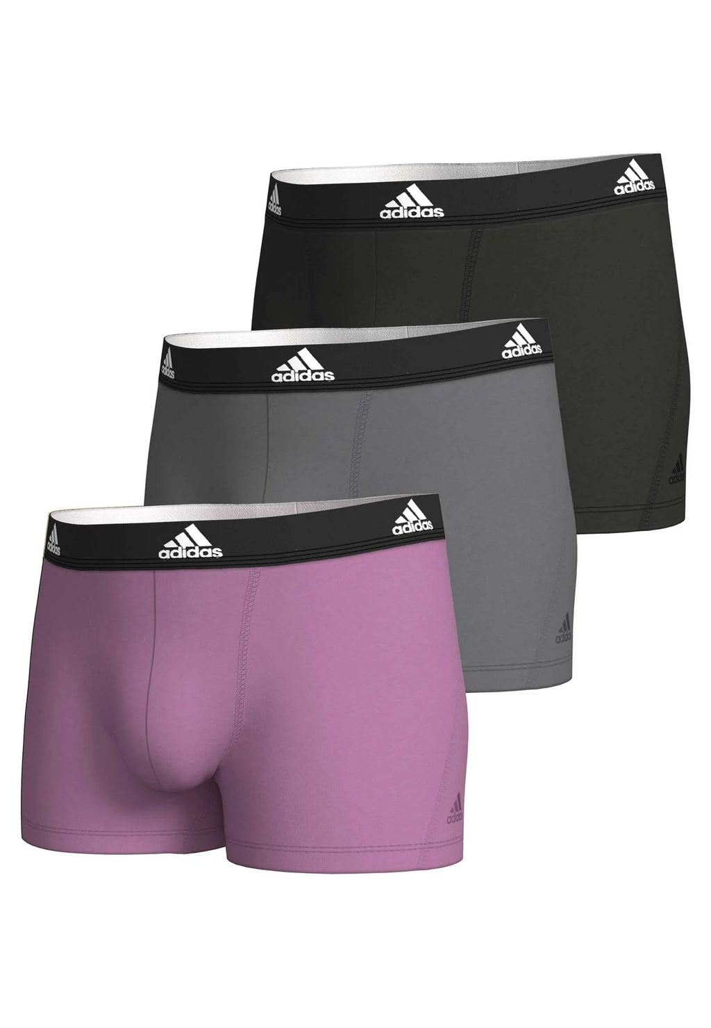 TRIPACK BOXERS ADIDAS NEGRO/MORADO/GRIS ACTIVE FLEX COTTON