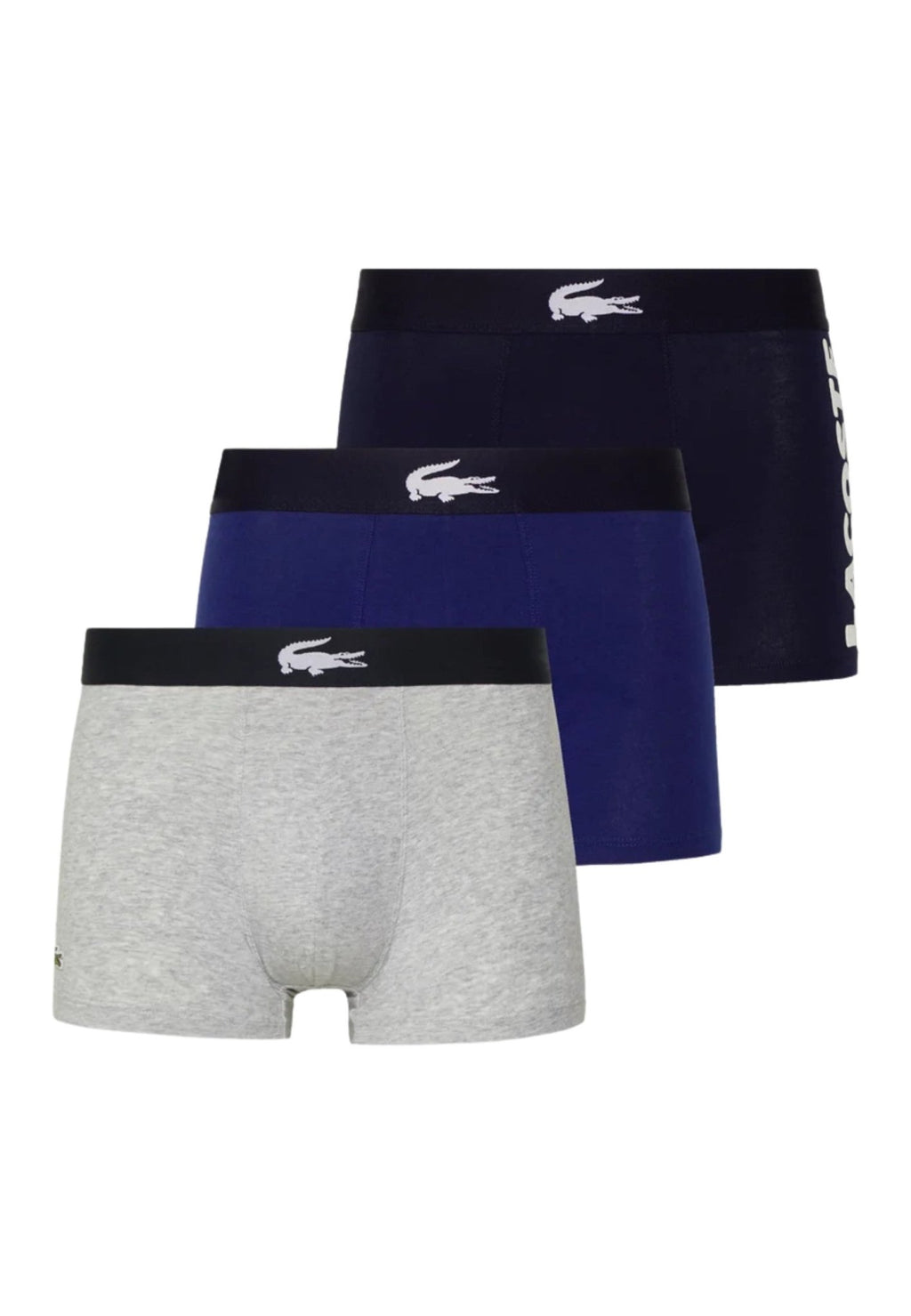 TRIPACK BOXERS LACOSTE AZULES/GRIS BIG CROCO SIDE LOGO TRUNKS - AREA ZERO