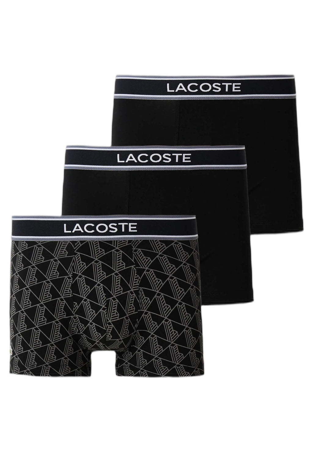TRIPACK BOXERS LACOSTE NEGROS BASIC & MONOGRAM LOGO SHORT