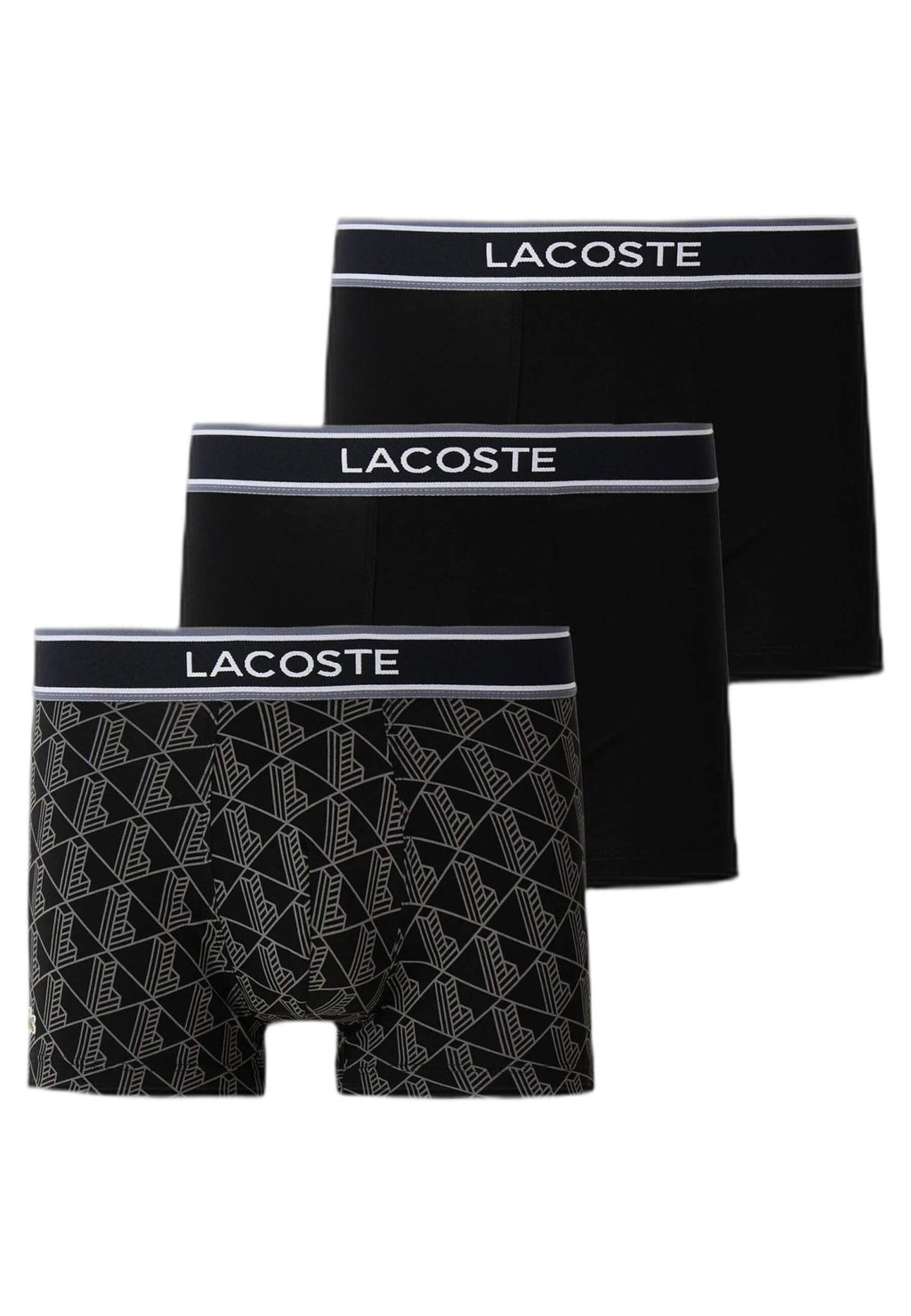 TRIPACK BOXERS LACOSTE NEGROS BASIC & MONOGRAM LOGO SHORT - AREA ZERO