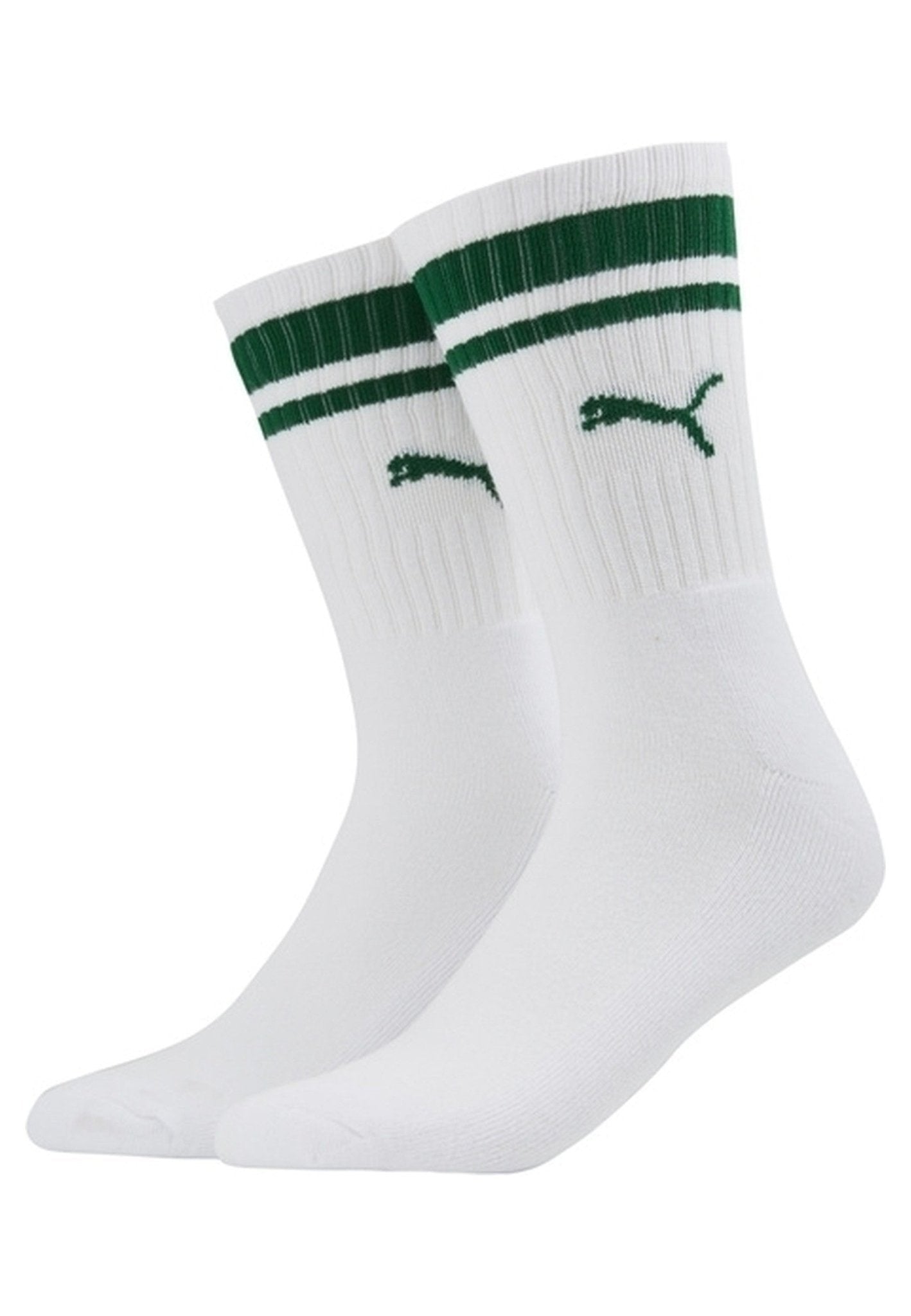 TRIPACK CALCETINES PUMA BLANCOS ALTOS FRANJA VERDE LOGO - AREA ZERO