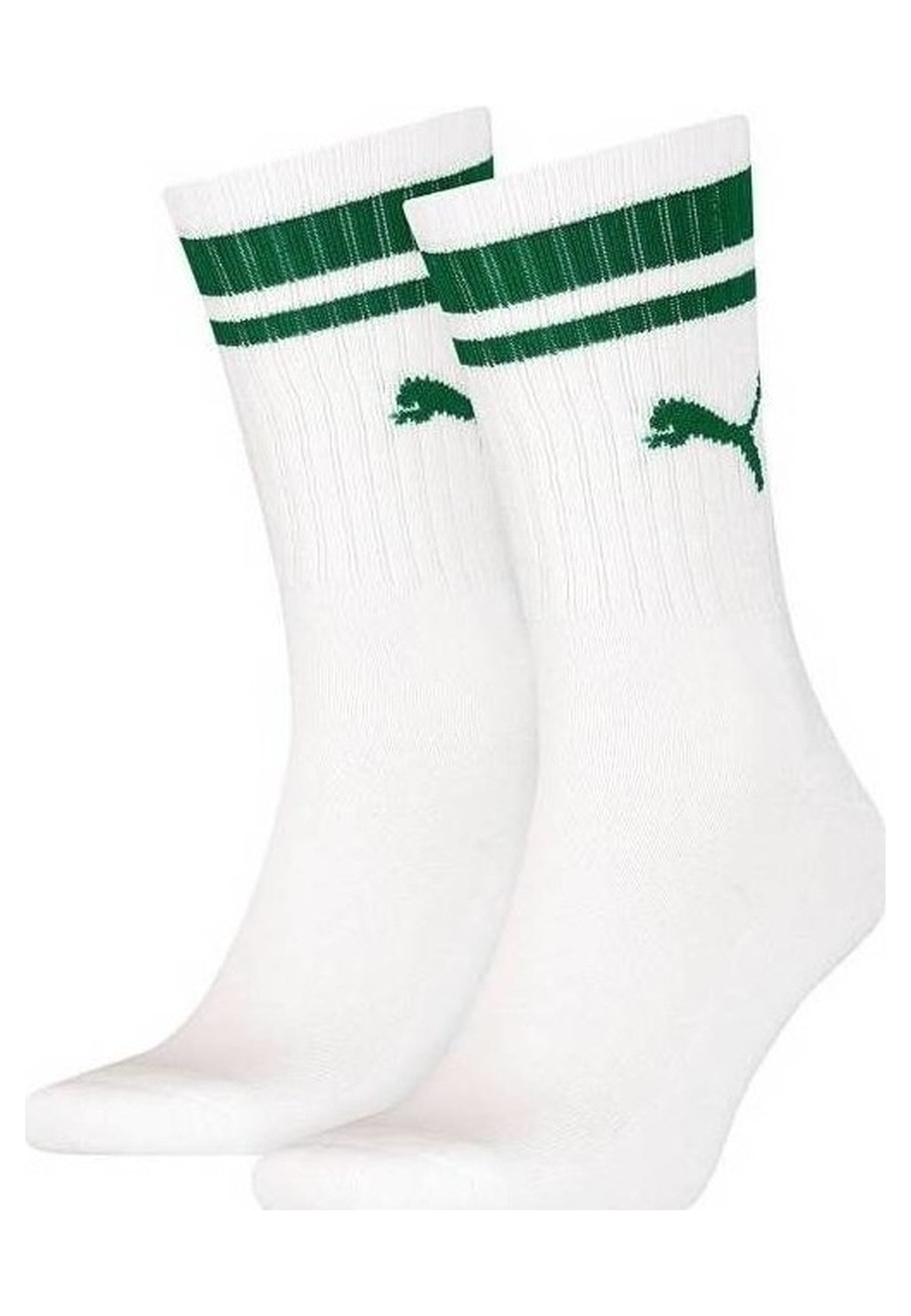 TRIPACK CALCETINES PUMA BLANCOS ALTOS FRANJA VERDE LOGO