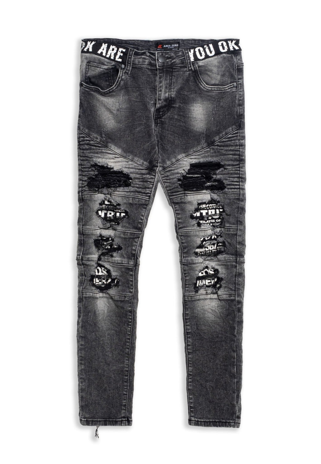 VAQUERO NEGRO GASTADO ARE YOU OK WAISTBAND 1967 PATCHED PANT - AREA ZERO